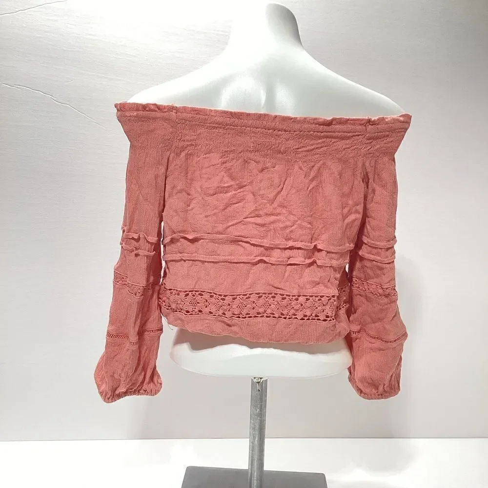 Aeropostale Gauzy Crochet Off The Shoulder Cropped Top
